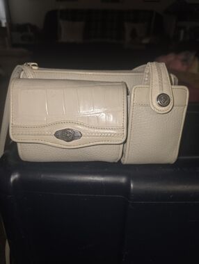 Brighton Cream Textured Leather Crossbody with Front Flap